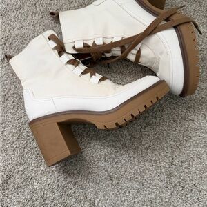 Women's White and Brown Ankle Boots